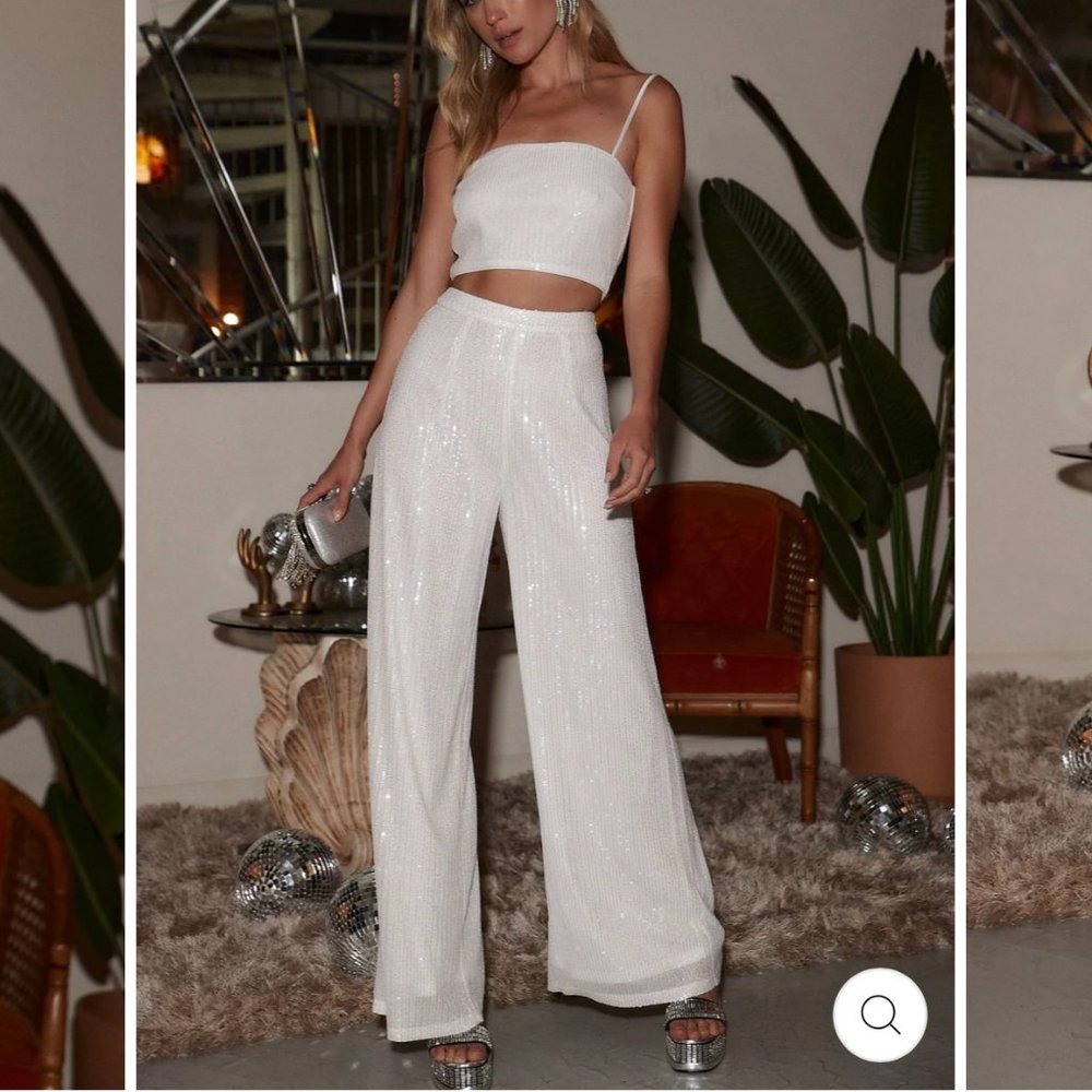 NWT 12th Tribe Soiree White Sequin Pants - Medium